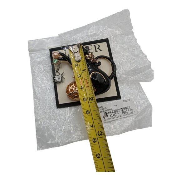 Napier Halloween Brooch Black Cat With Pumpkin & Spider Design Gold Tone Enamel - Picture 7 of 8